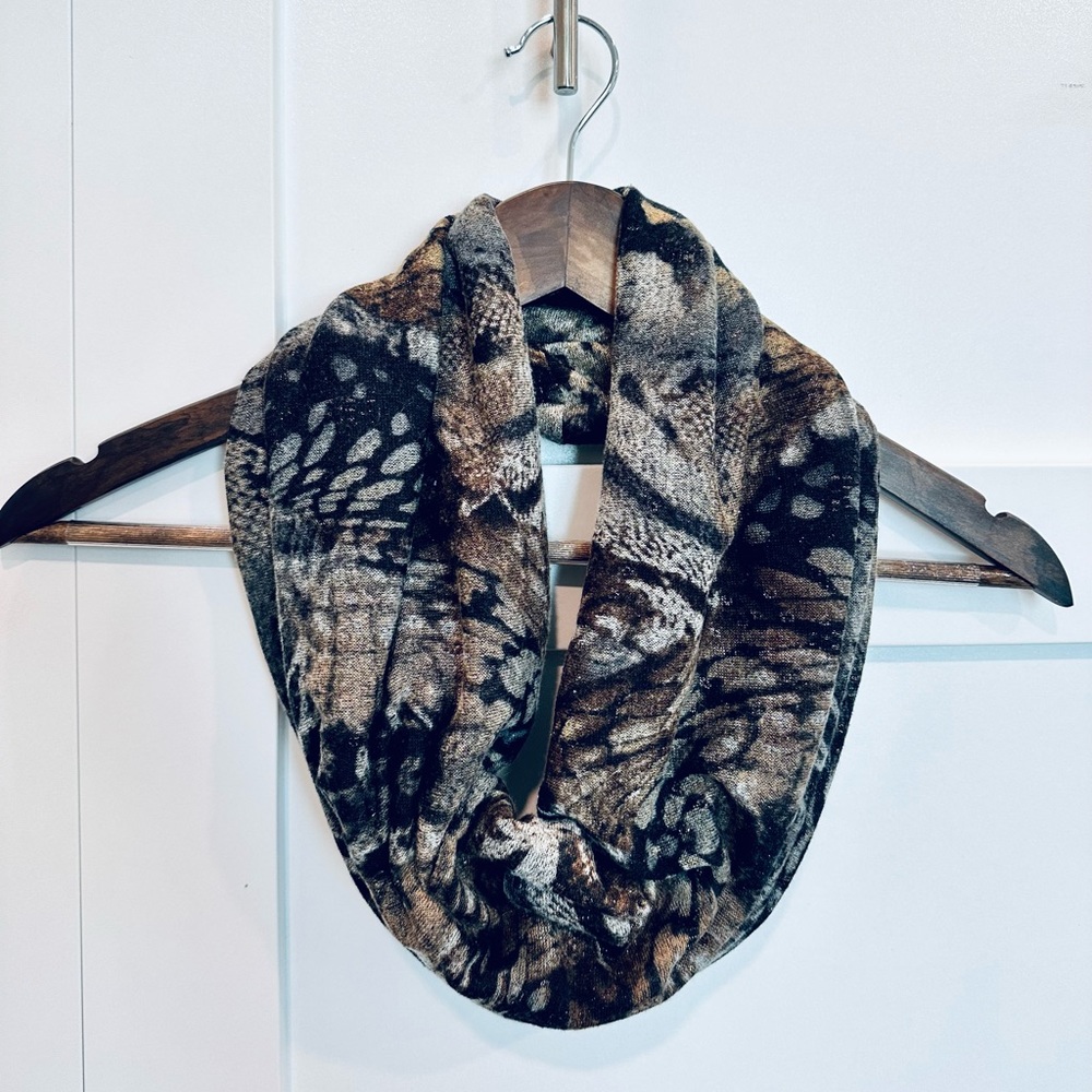 3/$15 Black/Grey/Tan/Gold Short Infinity Scarf